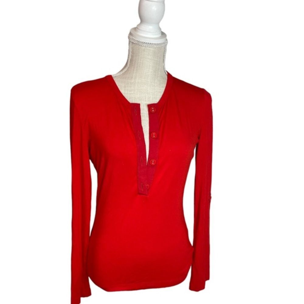 St. John Red Long Sleeve Henley